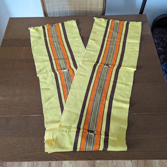 Vintage 70’s Table Runner Groovy Fall Autumn Mustard Stripe Tapestry Cloth Boho - Picture 2 of 7